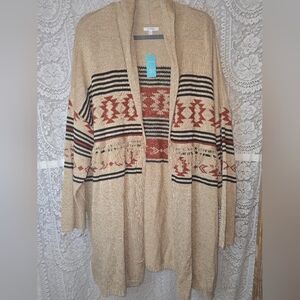 Maurices Long Sleeve Aztec Sweater Cardigan, Womens 3X Fringe NWT